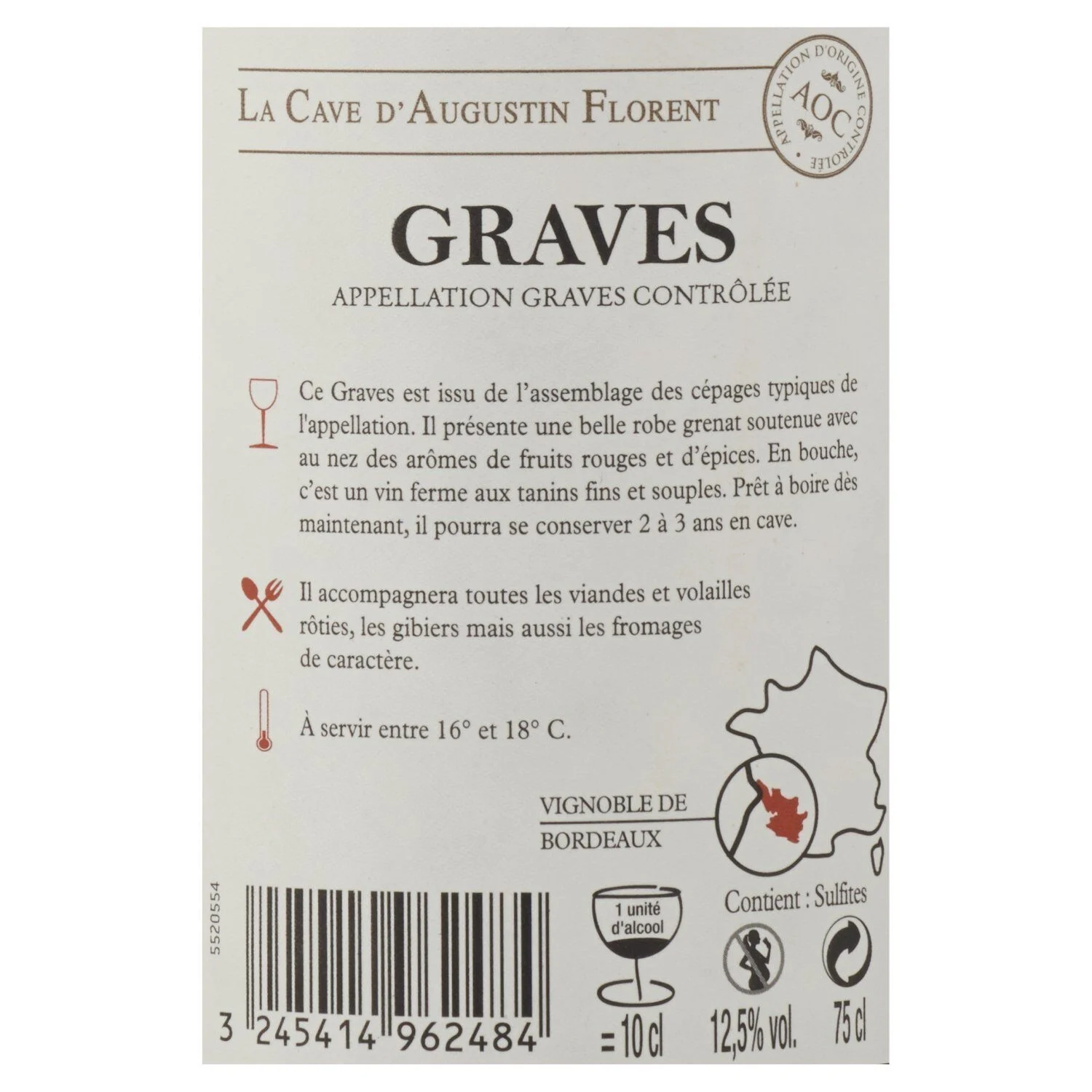 Vin Rouge A.O.P. Graves LA CAVE D'AUGUSTIN FLORENT – Image 3