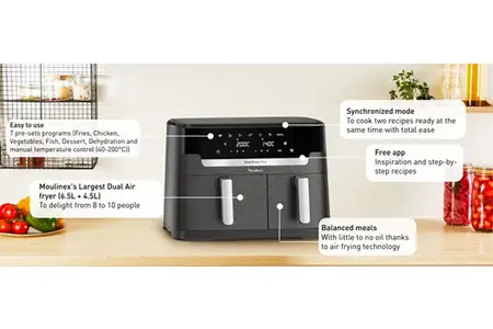 Friteuse sans huile Moulinex XXL DUAL EASY FRY EZ942HF0 Noir – Image 6